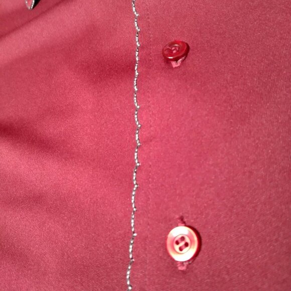 Vintage 1970s Career Club Shirt Men Large Point Collar Maroon Polyster Disco - Picture 7 of 11